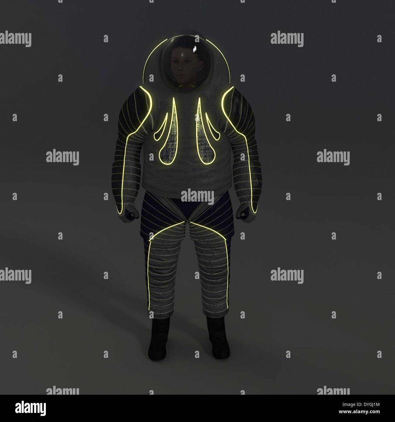 NASA has unveiled three cover layer designs for the Z-2 prototype space suit, the next step in NASA's advanced suit development program. The suit uses Luminex wire and light-emitting patches and the latest advances in technology. Stock Photo