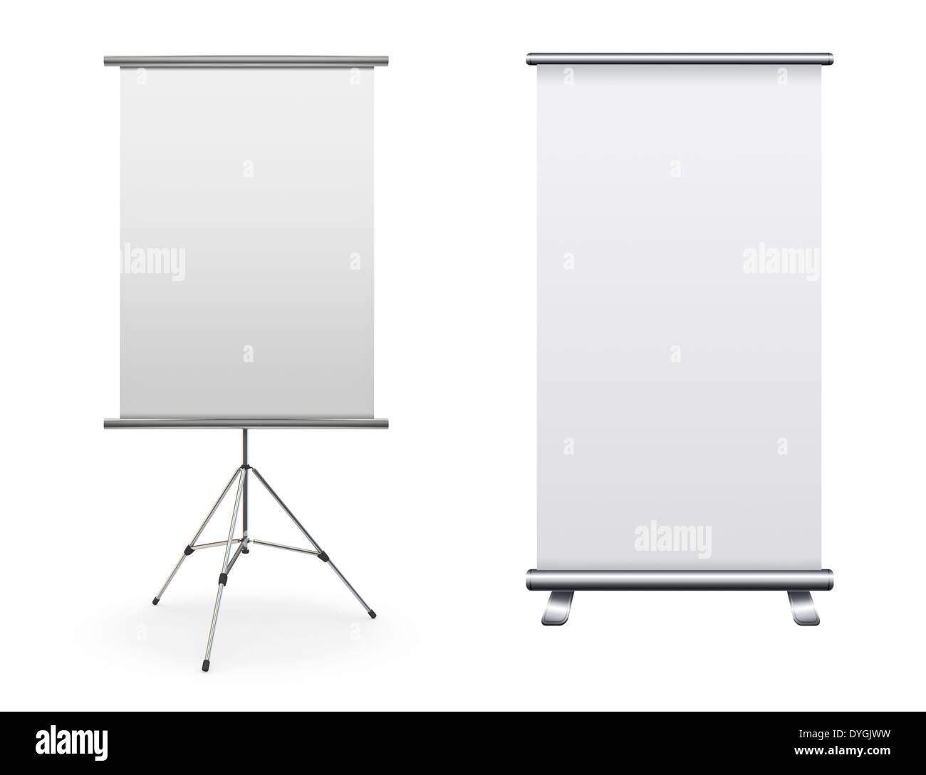 Blank roll up banner display on white background Stock Photo - Alamy