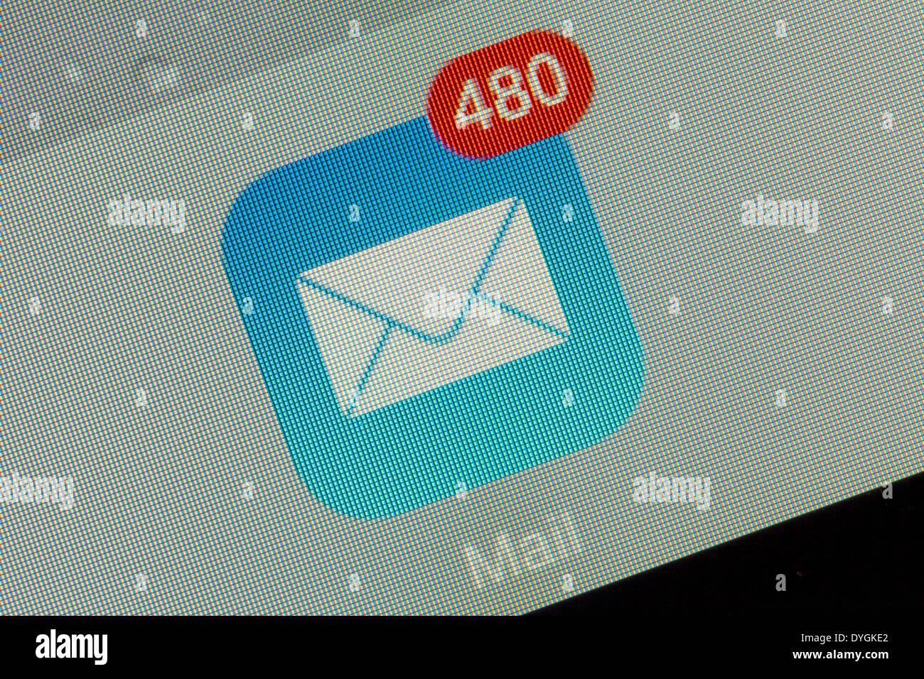 Full eMail inbox logo app icon with emails waiting on an iPad Stock Photo