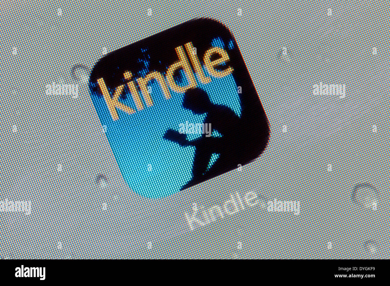 Amazon Kindle app logo icon on iPad apps logos icons Stock Photo