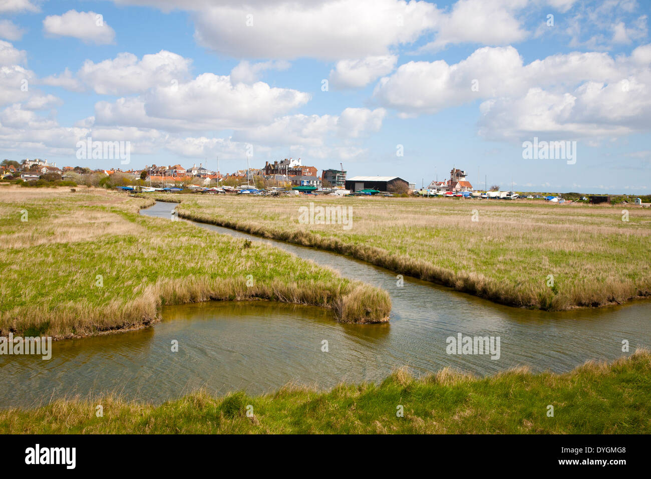 Drainage ditches in marshland south of Aldeburgh, Suffolk, England Stock Photo