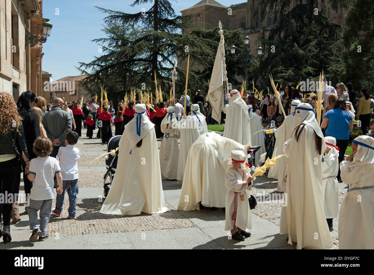 Palm Sunday procession during Semana Santa at Plaza de Anaya, in the city center of Salamanca, Castilla y León, Spain. Stock Photo