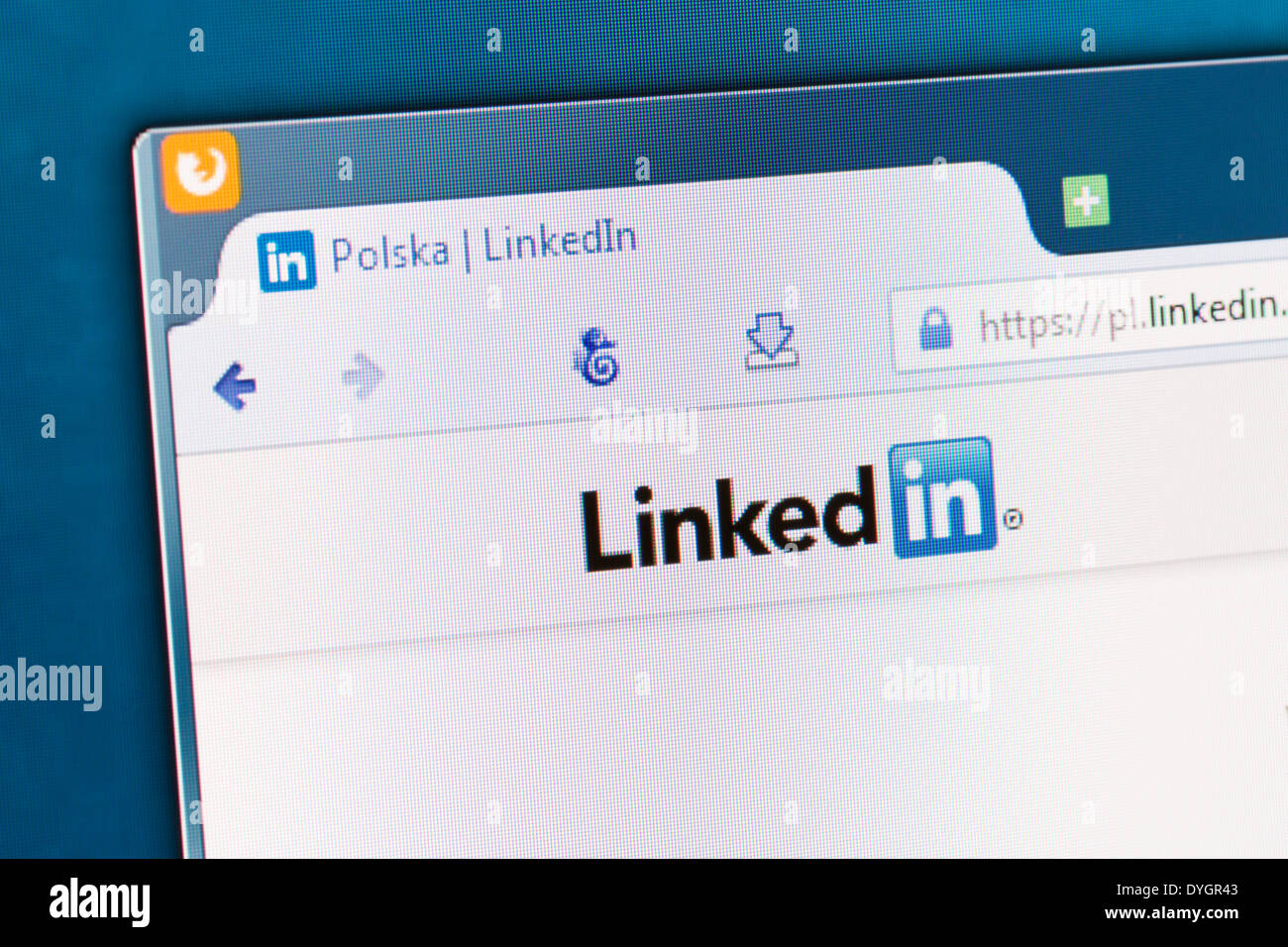 BELCHATOW, POLAND - APRIL 11, 2014: Photo of Linkedin social network homepage on a monitor screen. Stock Photo