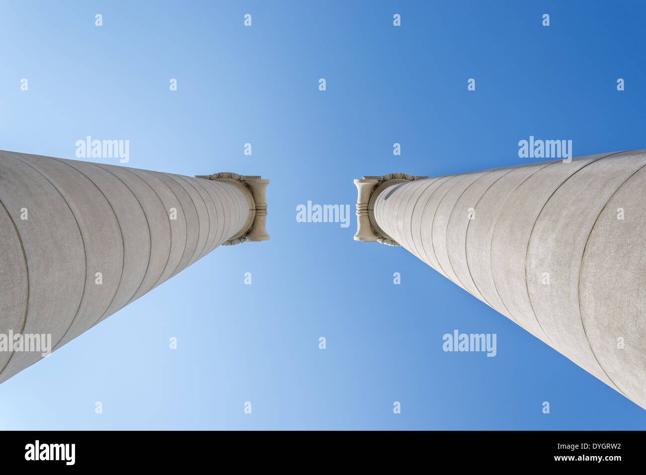 Two columns in front of the Montjuic Palace in Barcelona Stock Photo