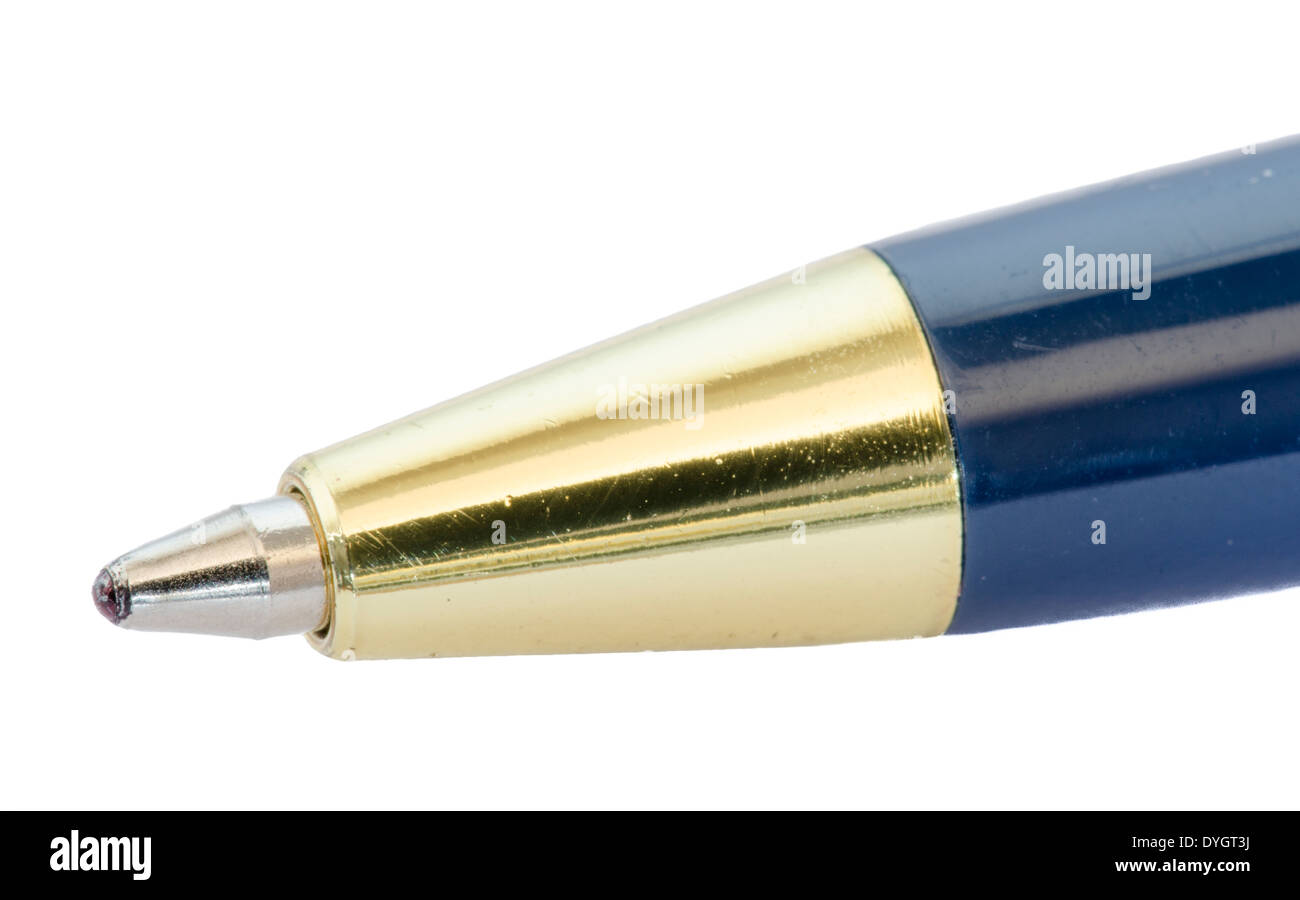 Ballpoint pen. Closeup macro of a ball point pen or biro on a white background. Stock Photo