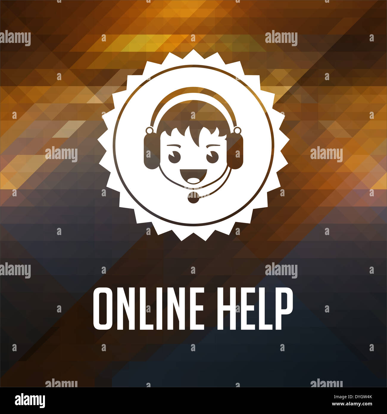 Online Help. Retro label design. Hipster background made of triangles ...