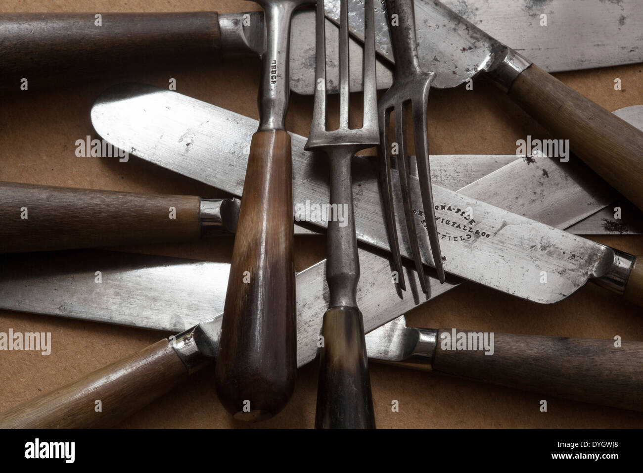 19th century knives and forks Stock Photo