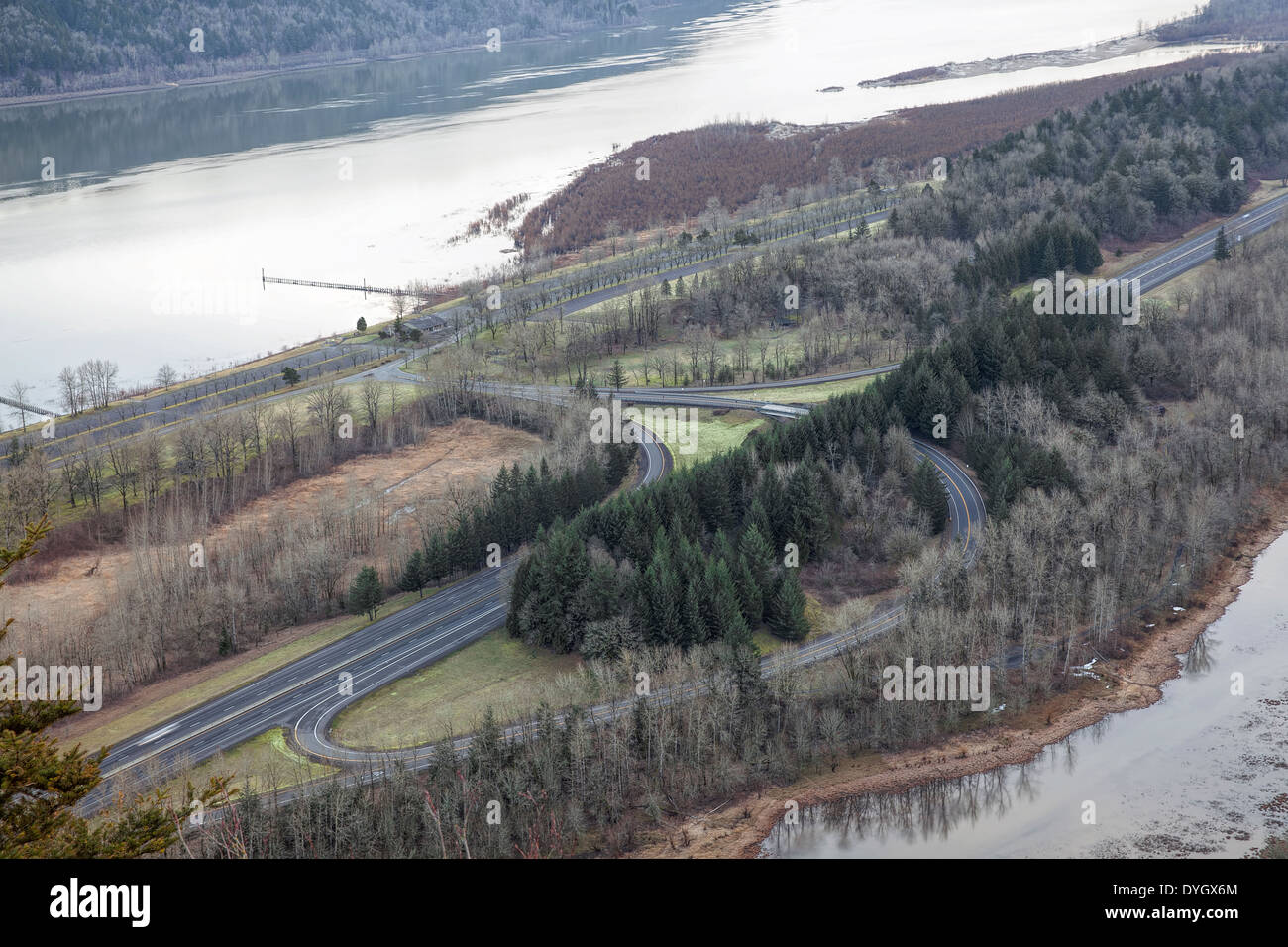 Interstate 84 Freeway Along Columbia River Gorge National Scenic Area 