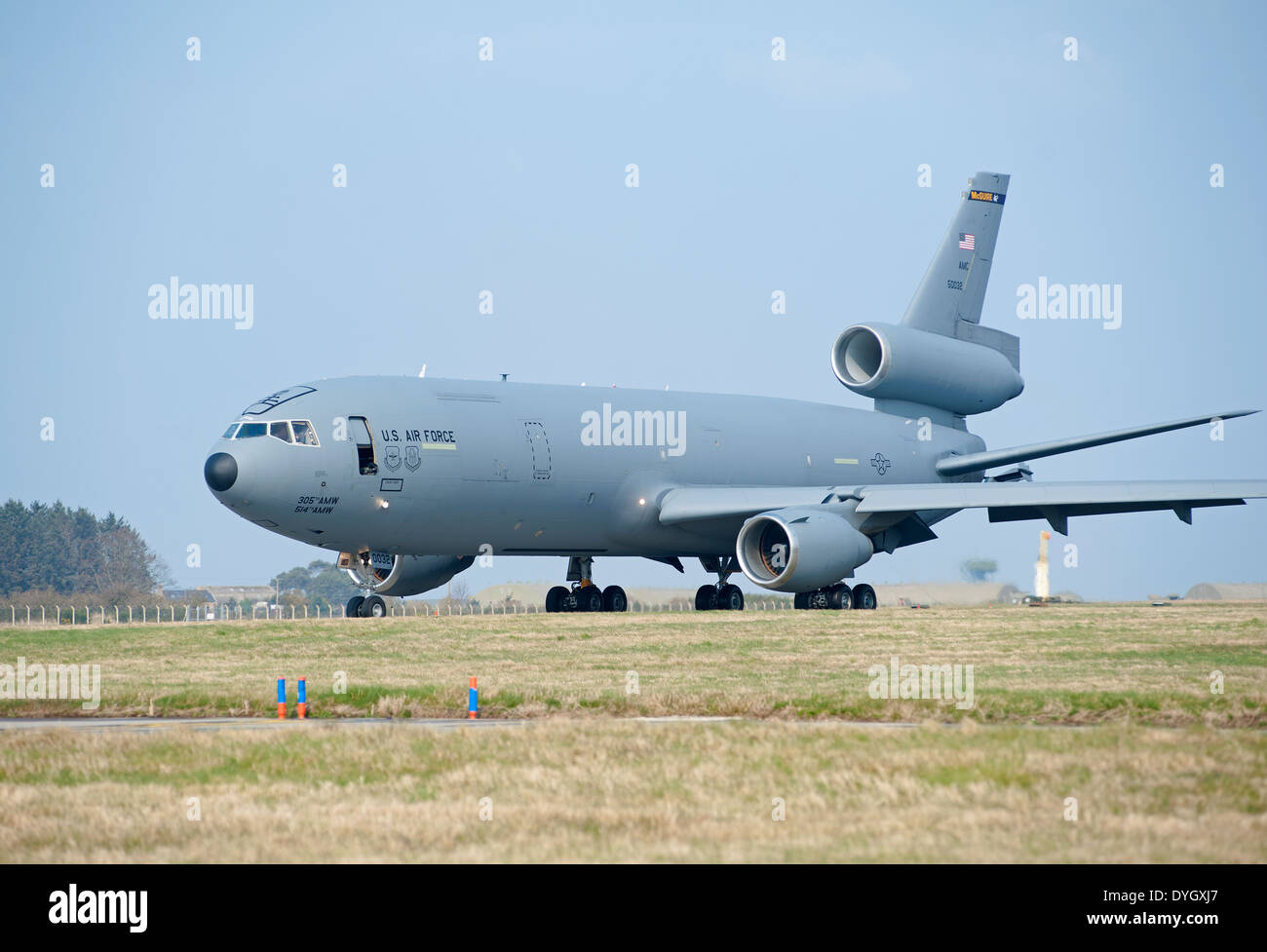 American McDonnell Douglas KC-10 Extender AMW Military Aircraft at RAF Lossiemouth, Scotland.  SCO 9051. Stock Photo