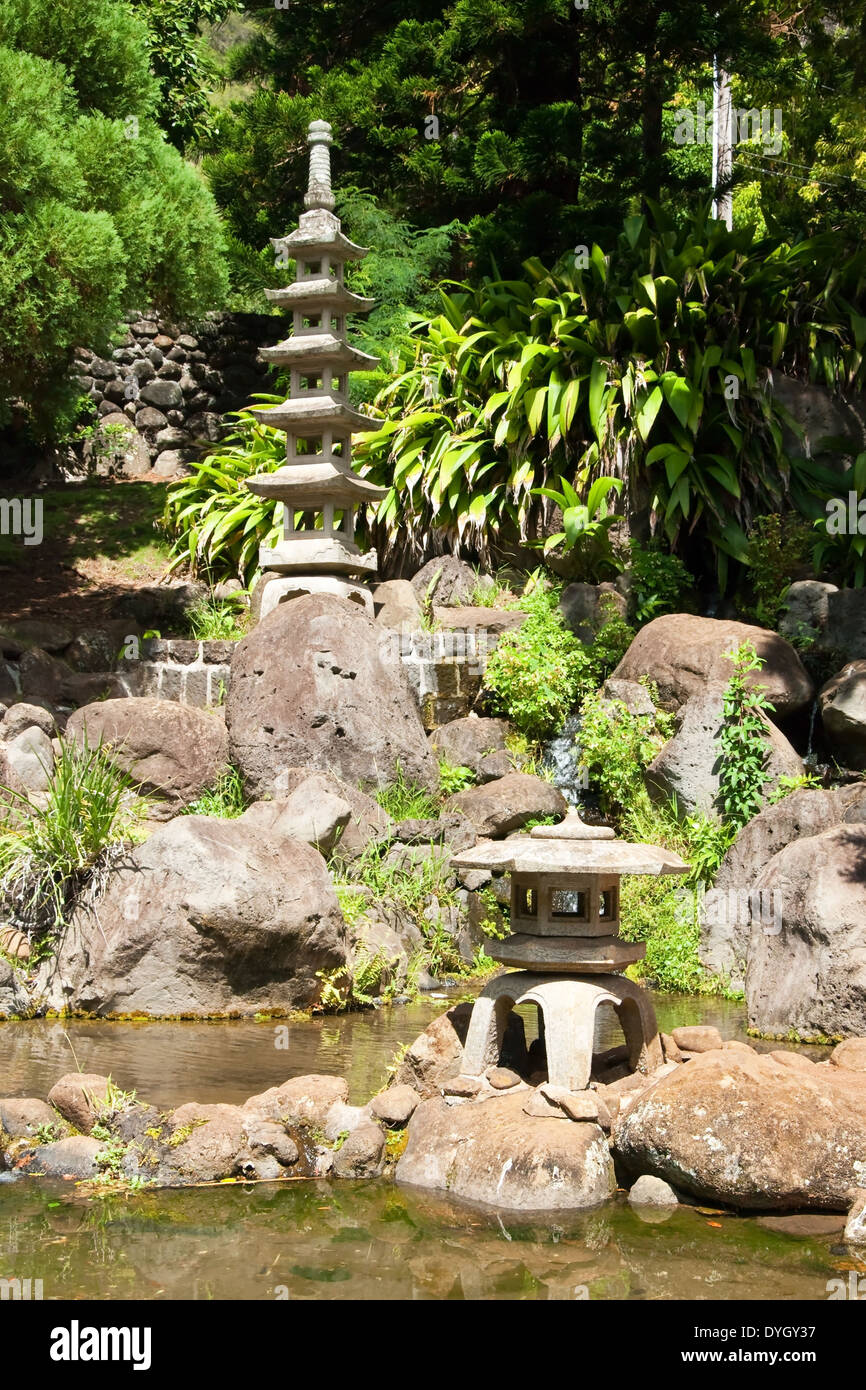 Japanese garden in Iao Valley State Park on Maui Hawaii Stock Photo