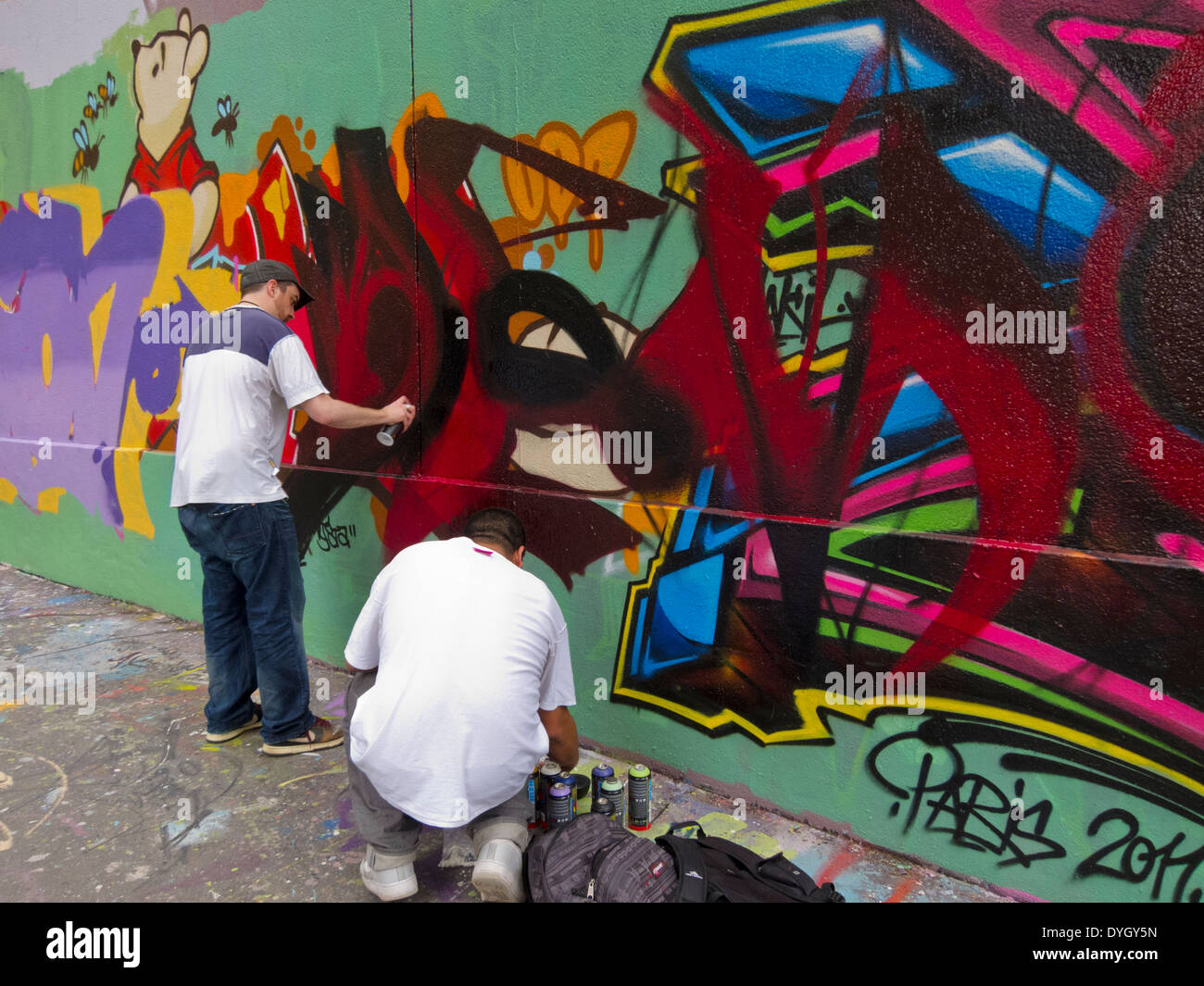 Paris, France, Graffitti Artists Painting Wall, Street Art, vibrant modern art, People, urban