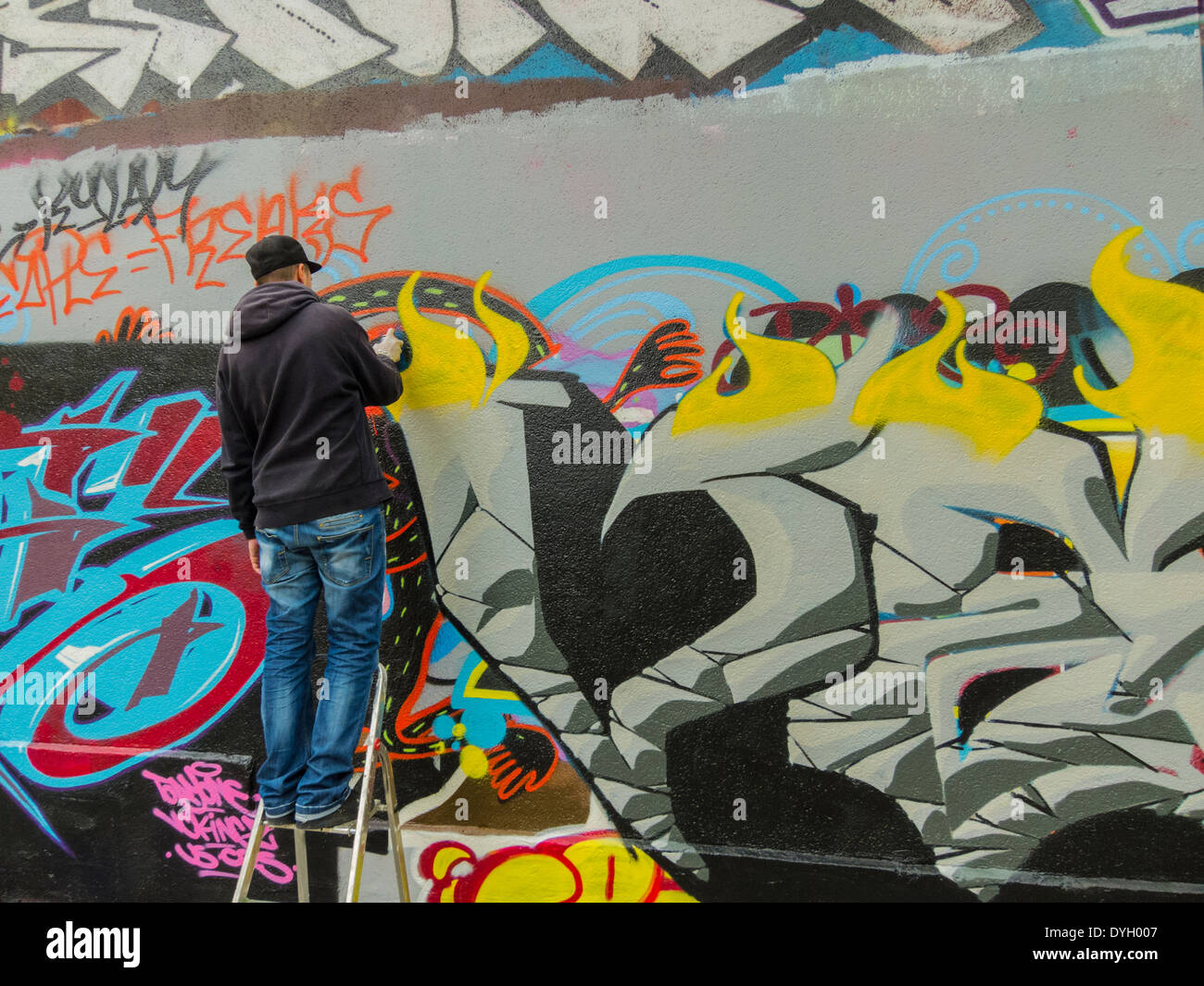 Paris, France, Young French Graffitti Artist Spray Painting Wall ...