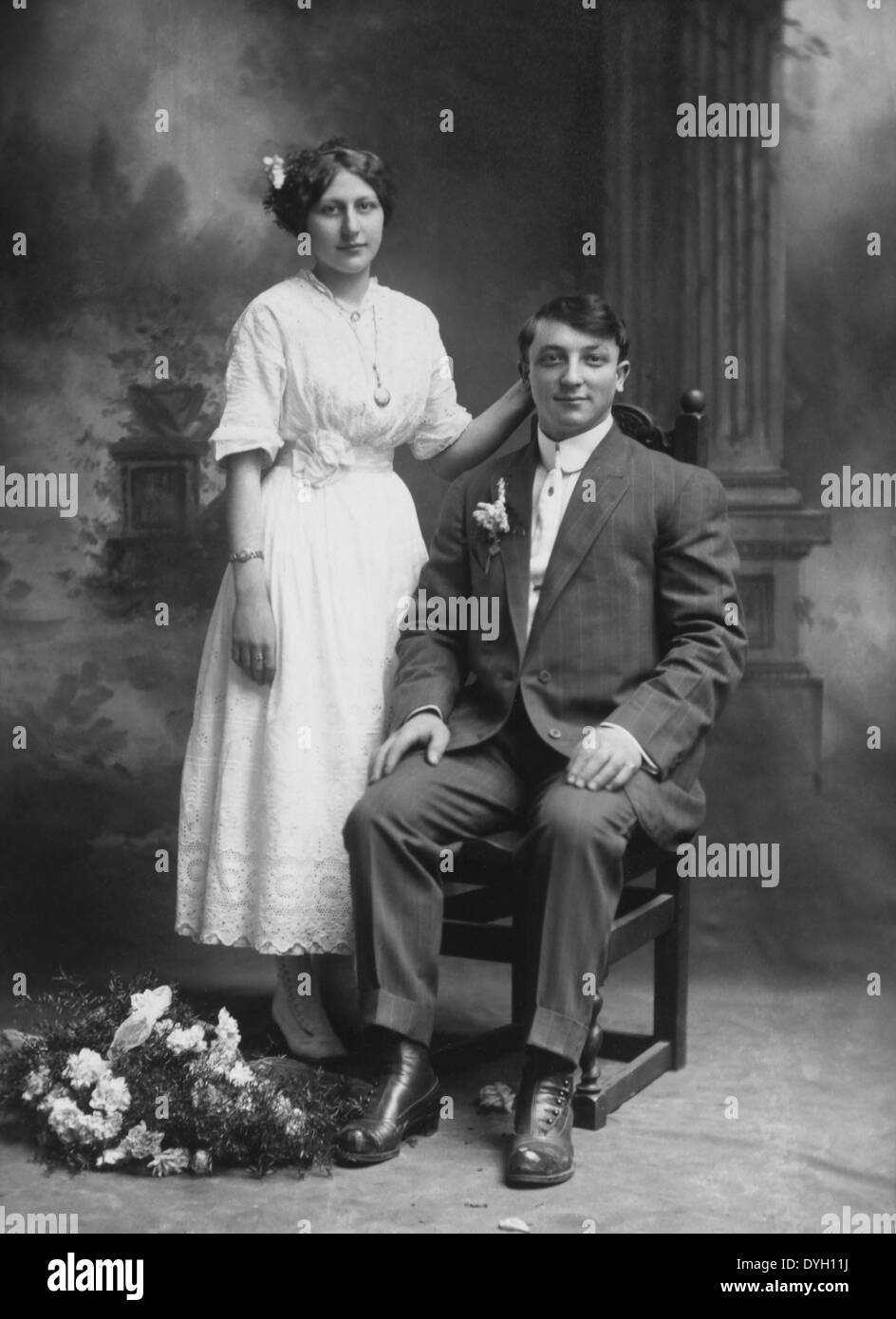 Wedding Couple, Portrait, Milwaukee, Wisconsin, USA, circa 1930 Stock Photo
