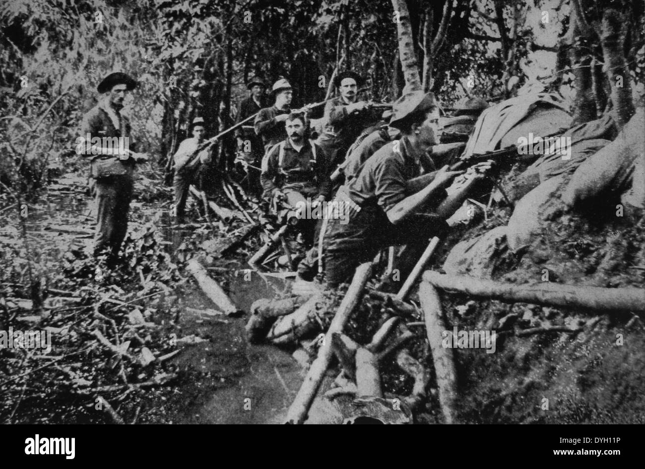 U.S. Soldiers in Combat Near Manila during Philippine-American War, circa 1900 Stock Photo