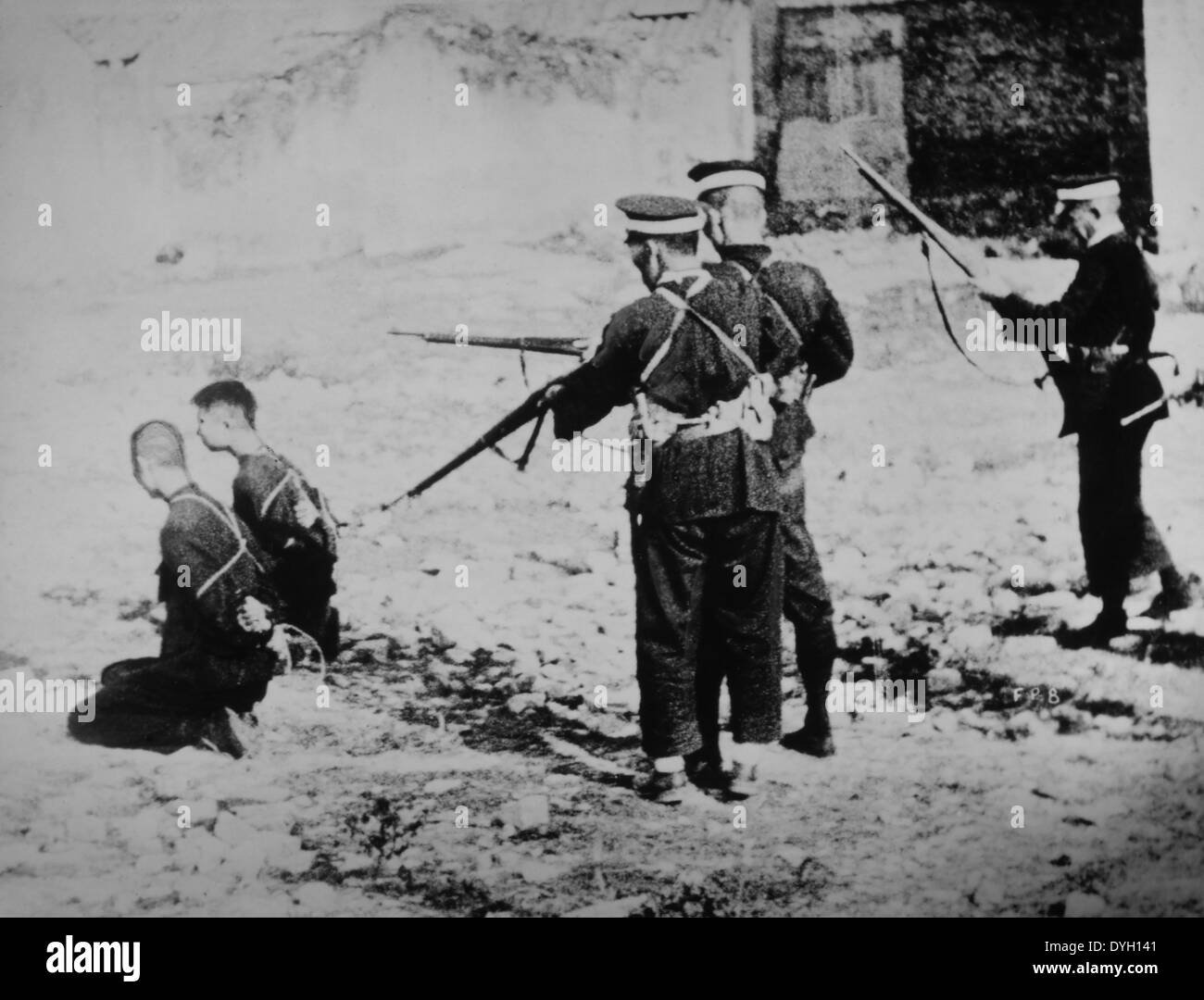 Execution of Two Chinese Men by Japanese Soldiers during Second Sino-Japanese War, circa 1937 Stock Photo