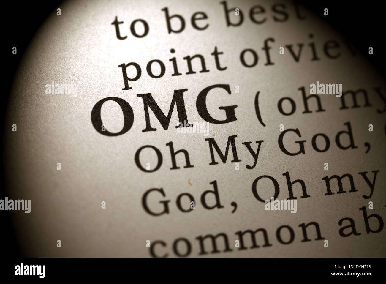 Fake Dictionary, Dictionary definition of the word OMG. Oh My God Stock Photo