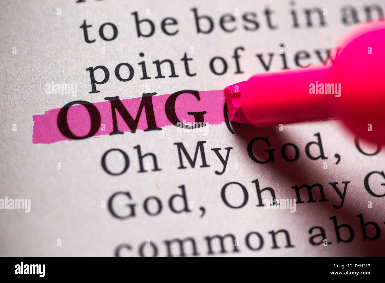Fake Dictionary, Dictionary definition of the word OMG. Oh My God Stock Photo