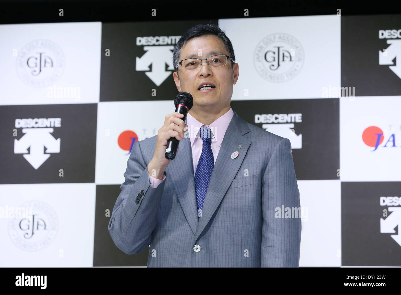 Masatoshi Ishimoto, APRIL 17, 2014 : A press conference about Japanese sports brand DESCENTE at Tokyo, Japan. DESCENTE made an official supplier agreement with Japan Golf Association (JGA) and started their new brand 'DESCENTE GOLF'. Credit:  Yohei Osada/AFLO SPORT/Alamy Live News Stock Photo
