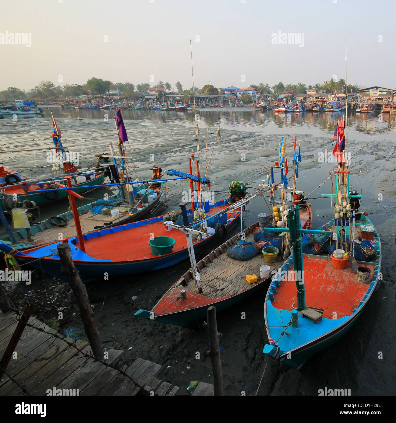 fishing boats at fishery village Stock Photo