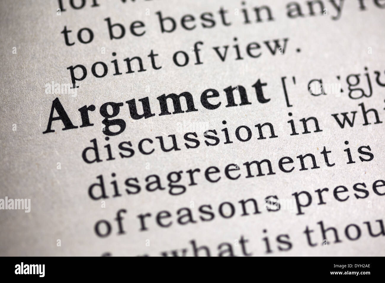 Fake Dictionary, Dictionary definition of the word argument. Stock Photo