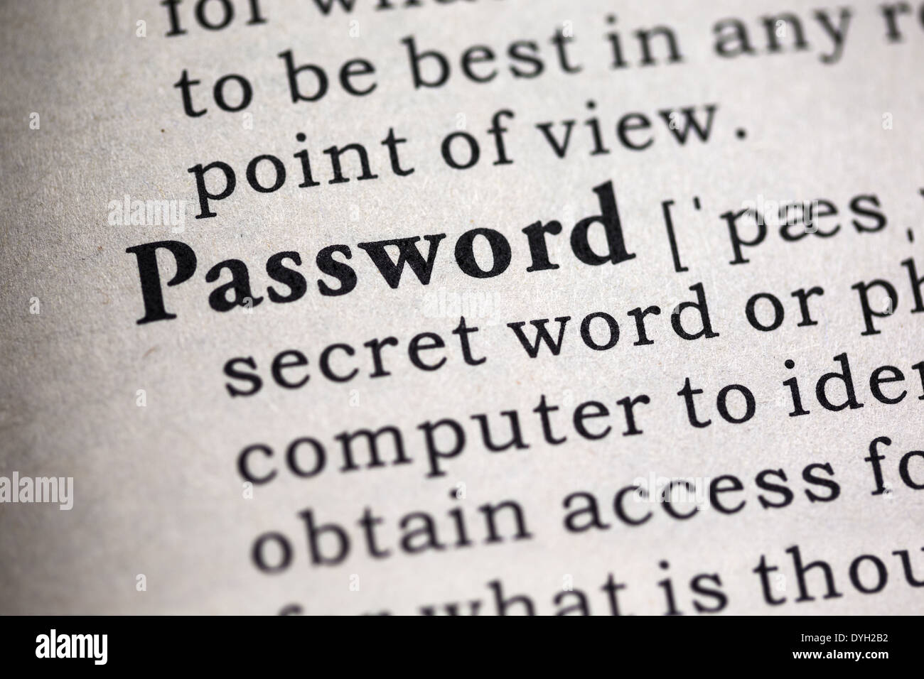 Fake Dictionary, Dictionary definition of the word password. Stock Photo