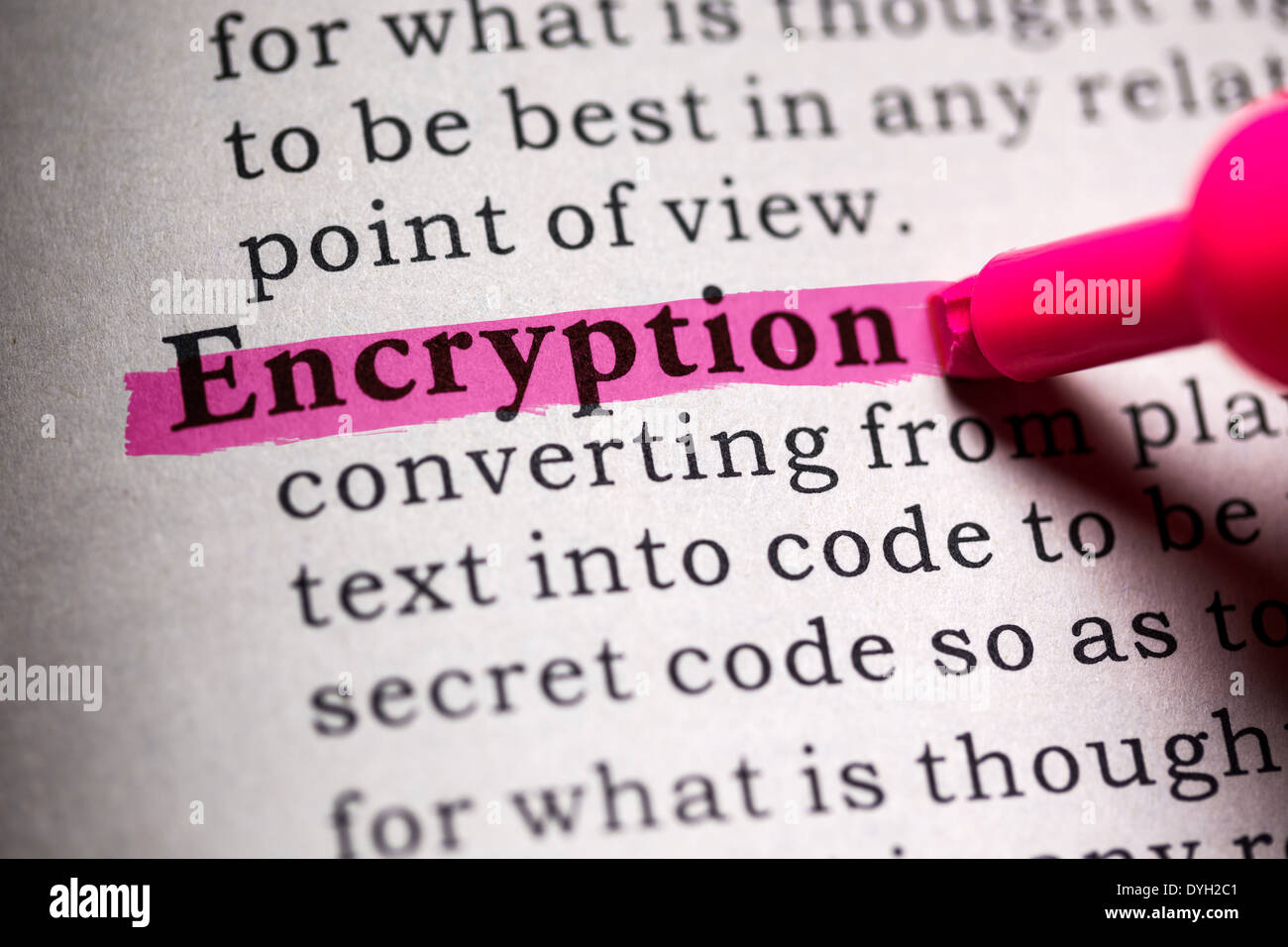 Fake Dictionary, Dictionary definition of the word encryption. Stock Photo