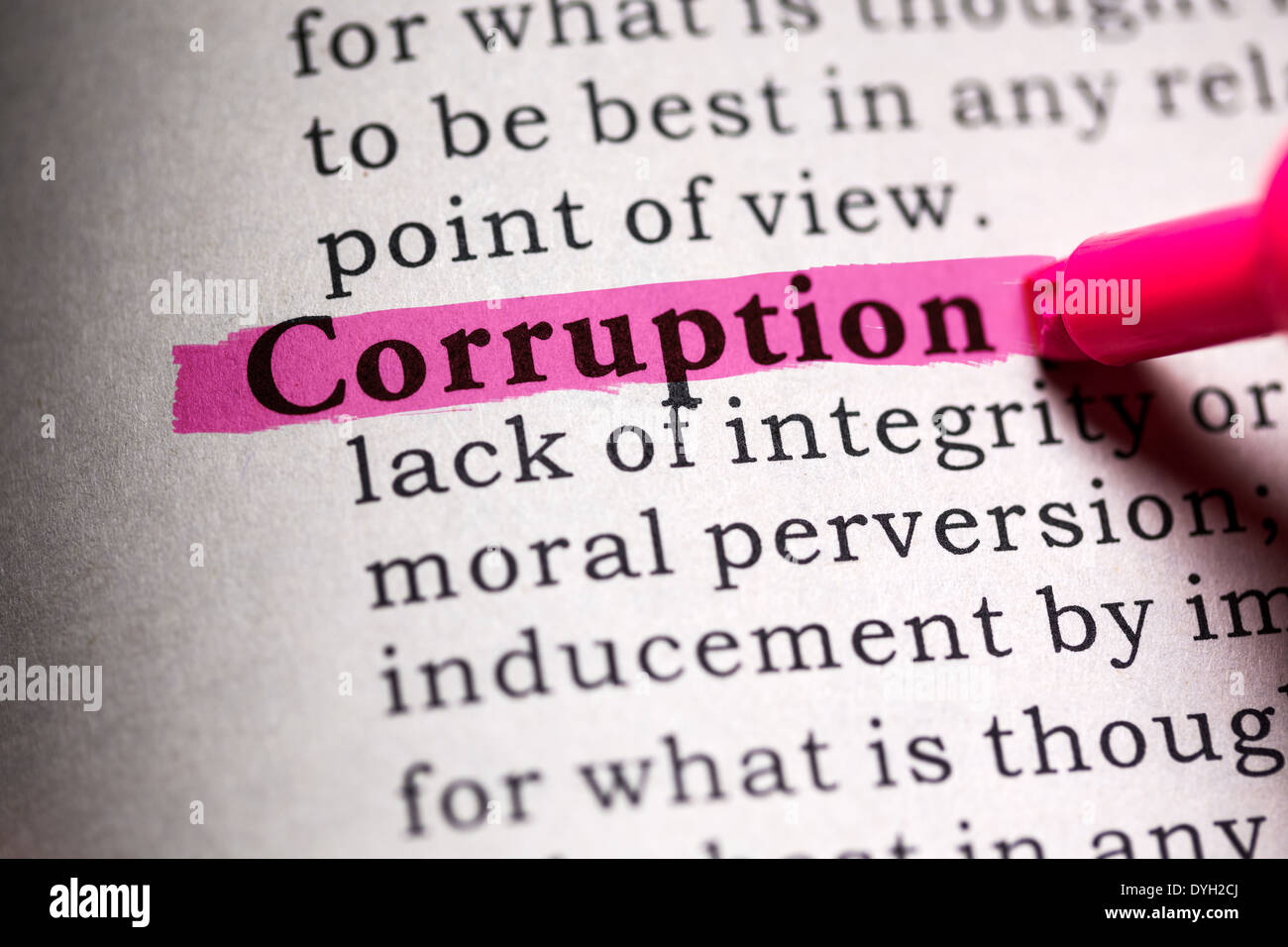 Fake Dictionary, Dictionary definition of the word corruption. Stock Photo