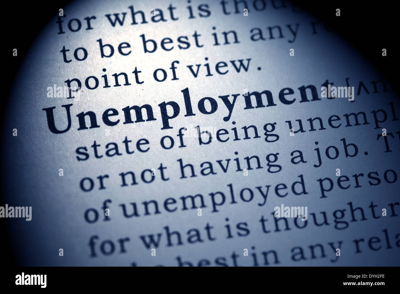 Fake Dictionary, Dictionary definition of the word unemployment. Stock Photo