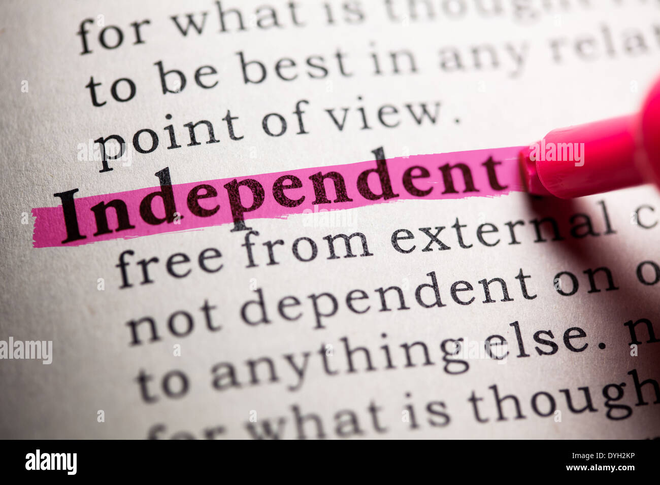 Fake Dictionary, Dictionary definition of the word independent. Stock Photo