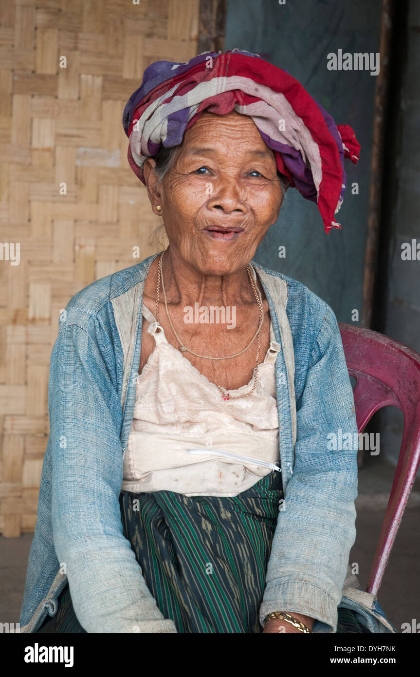 Elderly Lao woman at  Don Khone (island), Four Thousand Islands, Laos Stock Photo