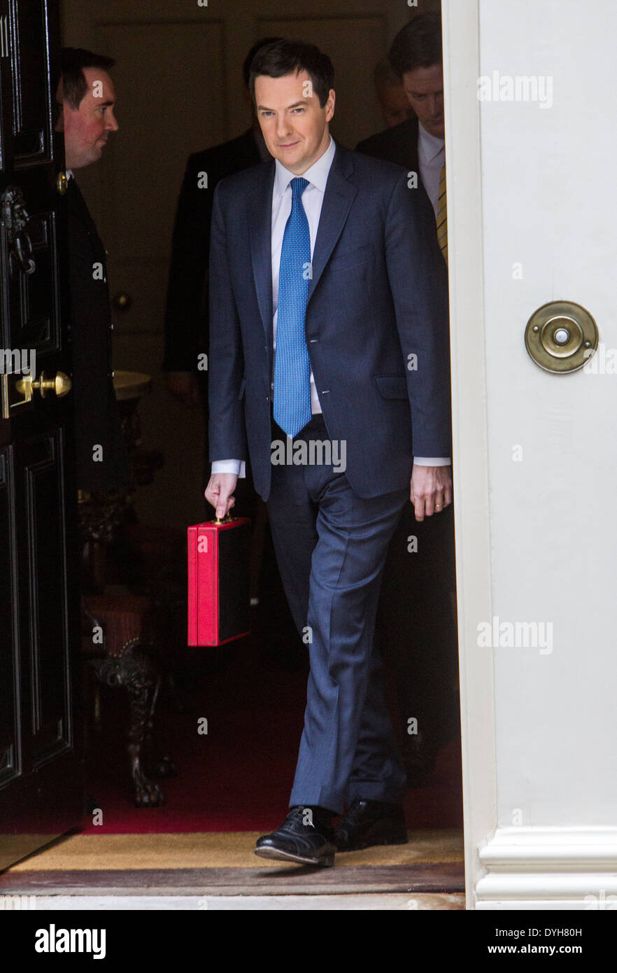 George Osbourne leaves 11 Downing street to deliver his budget Stock Photo