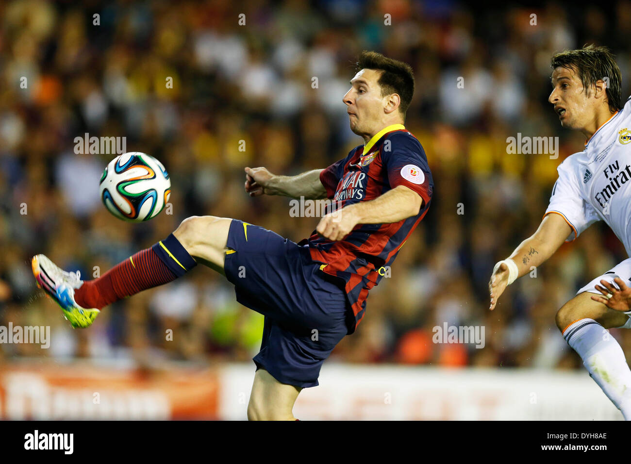 Valencia, Spain. © D. 16th Apr, 2014. Lionel Messi (Barcelona) Football/Soccer : Copa del Rey final match between FC Barcelona 1-2 Real Madrid at Mestalla stadium in Valencia, Spain. Credit:  D .Nakashima/AFLO/Alamy Live News Stock Photo