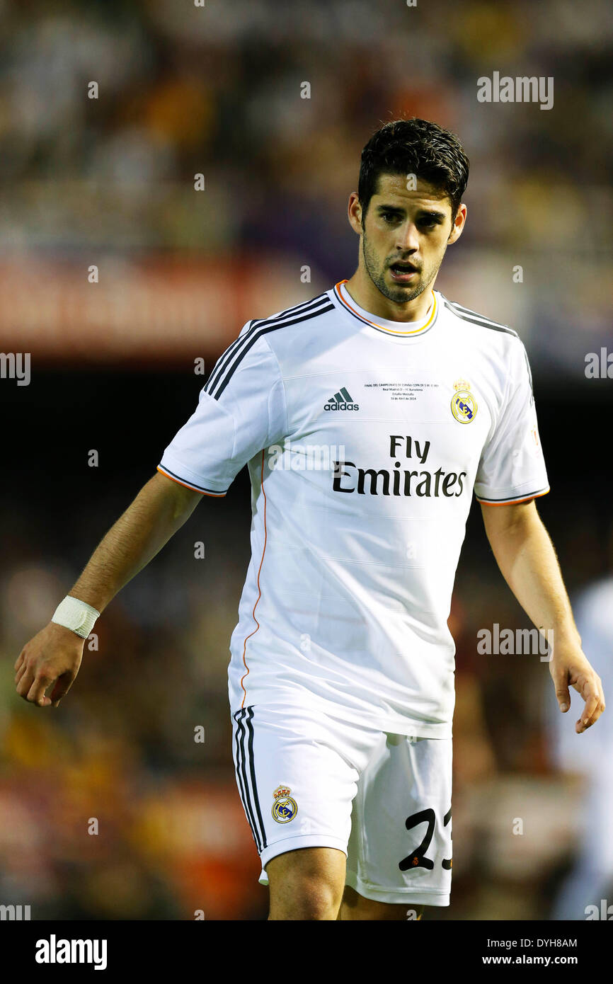 Valencia, Spain. © D. 16th Apr, 2014. Isco (Real) Football/Soccer : Copa del Rey final match between FC Barcelona 1-2 Real Madrid at Mestalla stadium in Valencia, Spain. Credit:  D .Nakashima/AFLO/Alamy Live News Stock Photo