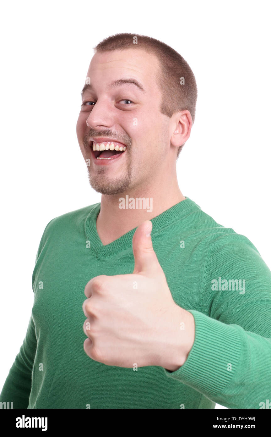 happy young man giving thumbs up Stock Photo