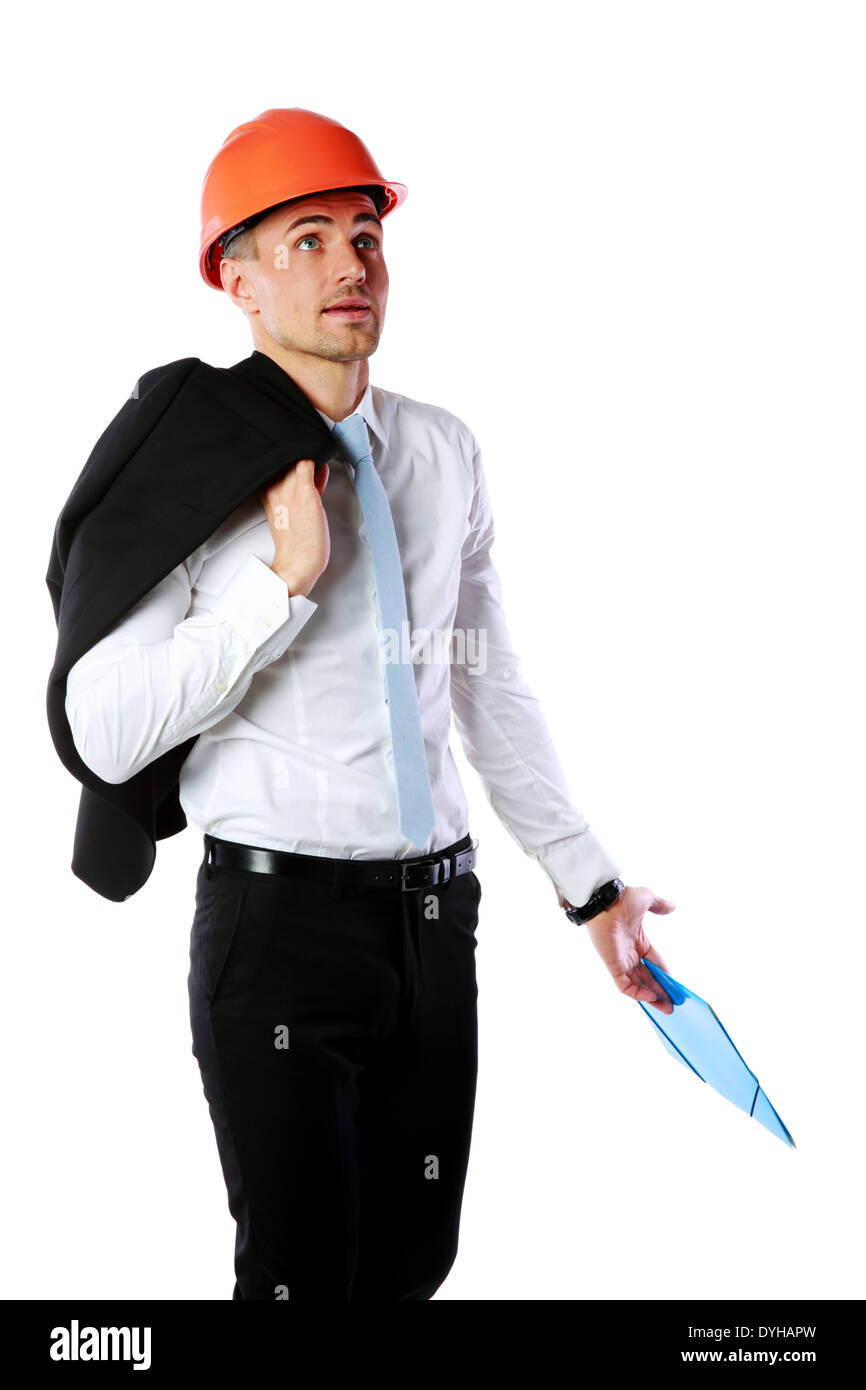 Businessman directing works over white background Stock Photo