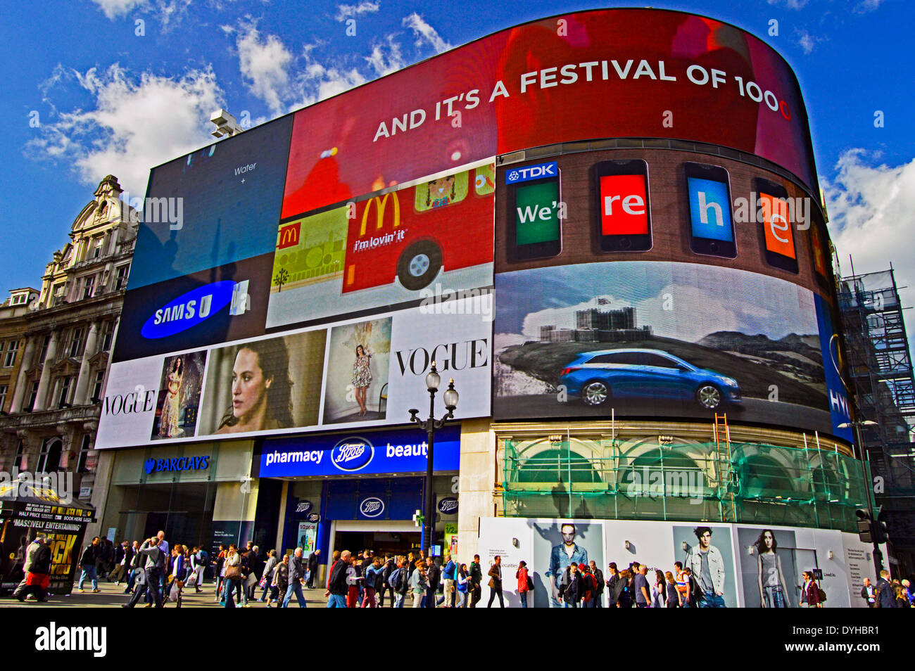 Digital billboards at Piccadilly Circus, West End, London, England