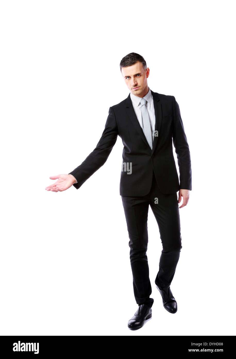 Confident businessman gesturing isolated on a white background Stock Photo