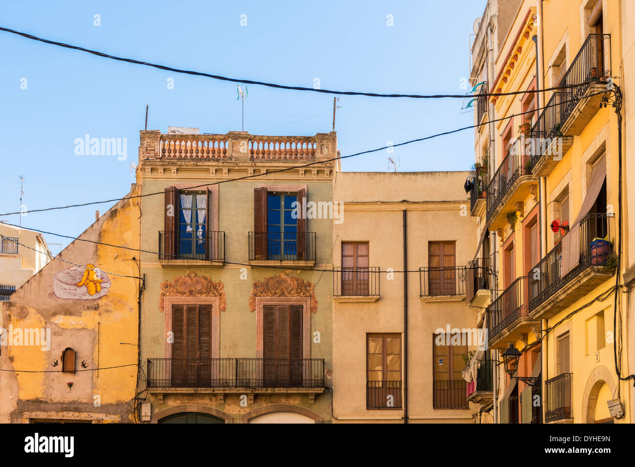 Picturesque view of old houses in Tarragona, Spain.  The old part of town is UNESCO World Heritage Site. Stock Photo