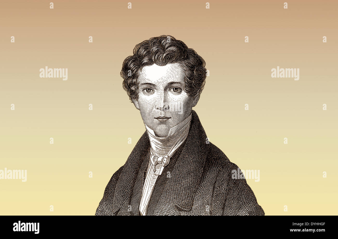 portrait of Wilhelm Hauff, 1802 - 1827, a German writer of the Romantic era Stock Photo
