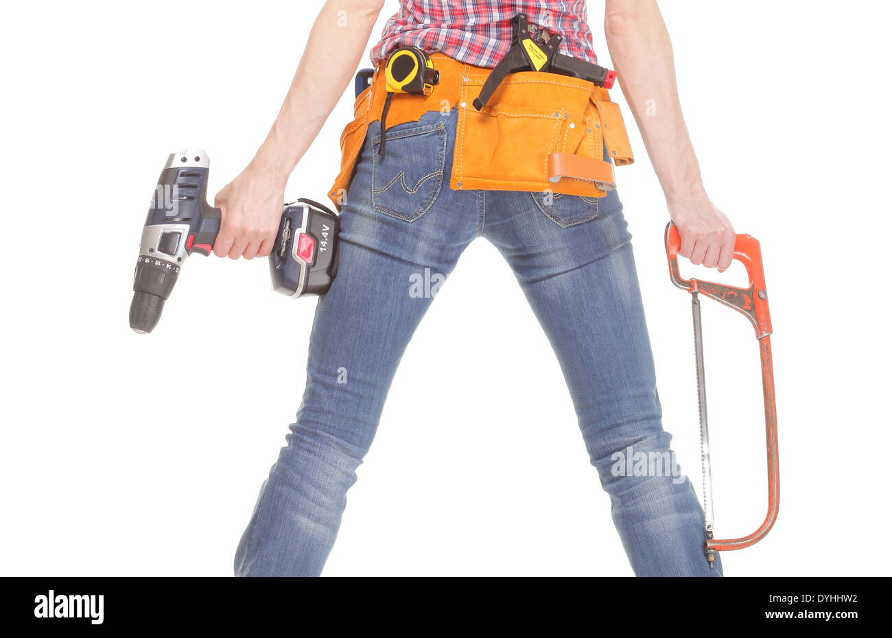 Pretty woman construction tools belt hires stock photography and