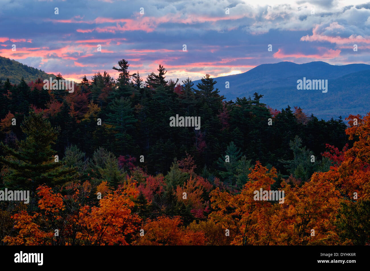 Autumn Sunrise in the White Mountains National Forest in New Hampshire Stock Photo