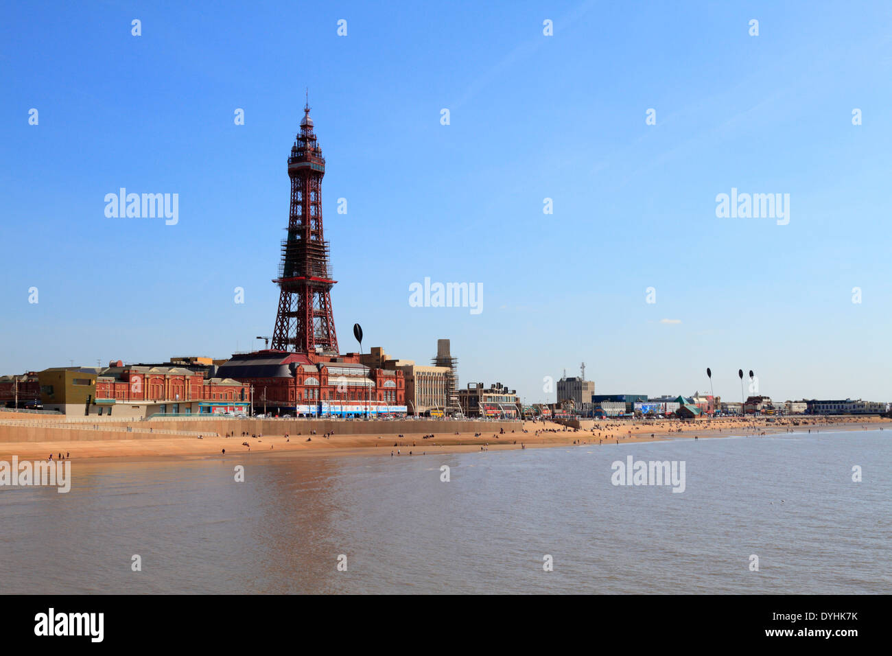 Blackpool Tower, promenade and seafront regeneration, Blackpool,  Lancashire, England, UK. Stock Photo