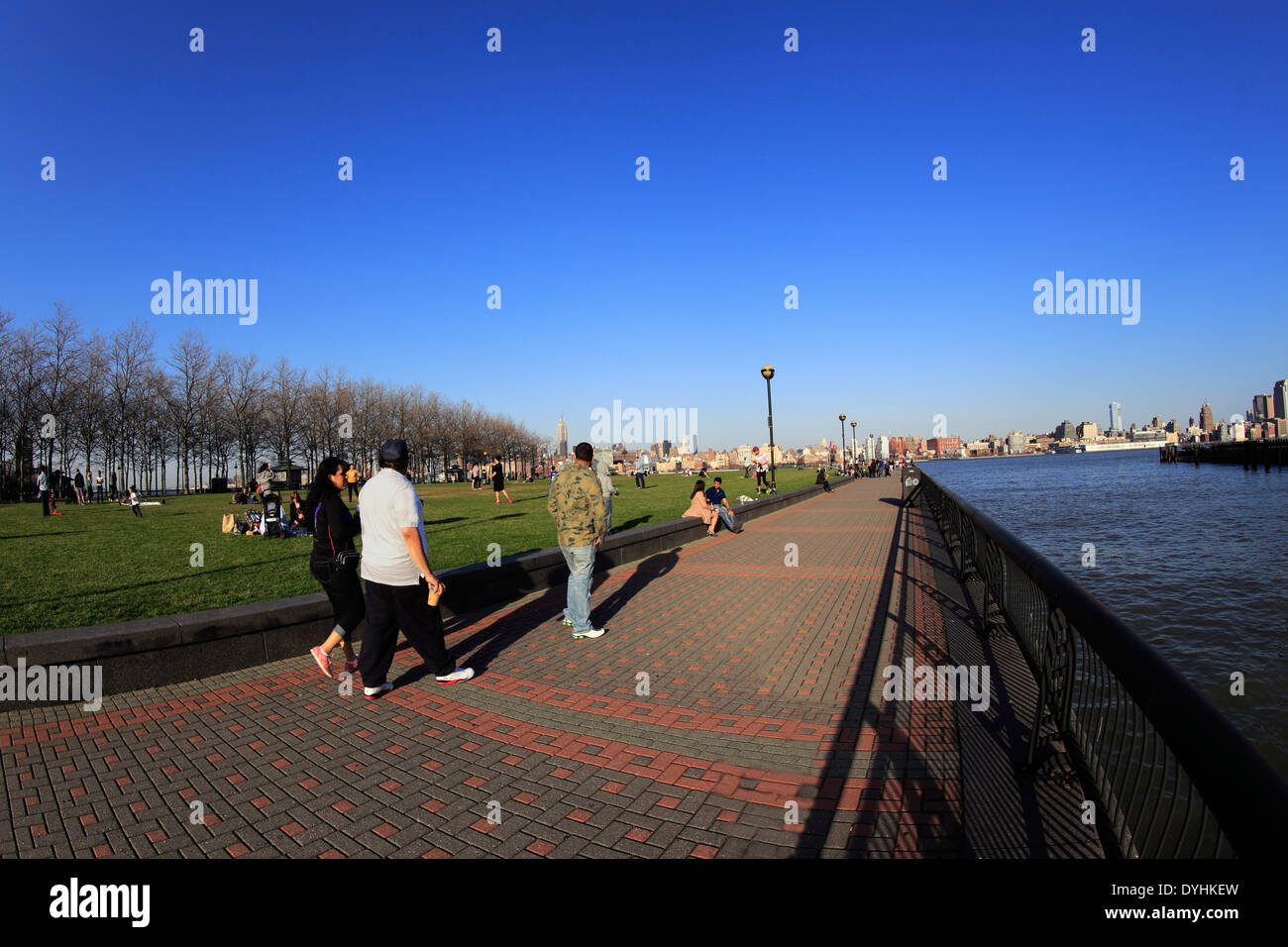 View of midtown Manhattan New York City from across the Hudson River in Hoboken New Jersey Stock