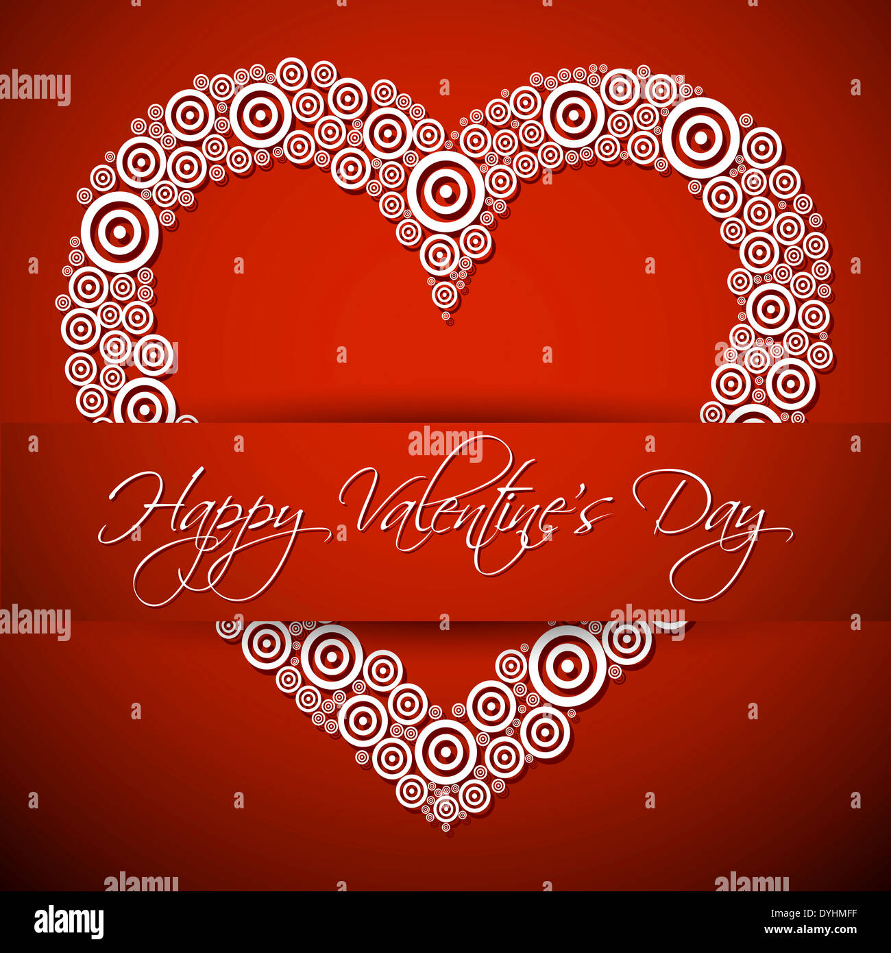 Happy Valentines's Day card with big white heart, shadow and text on ...