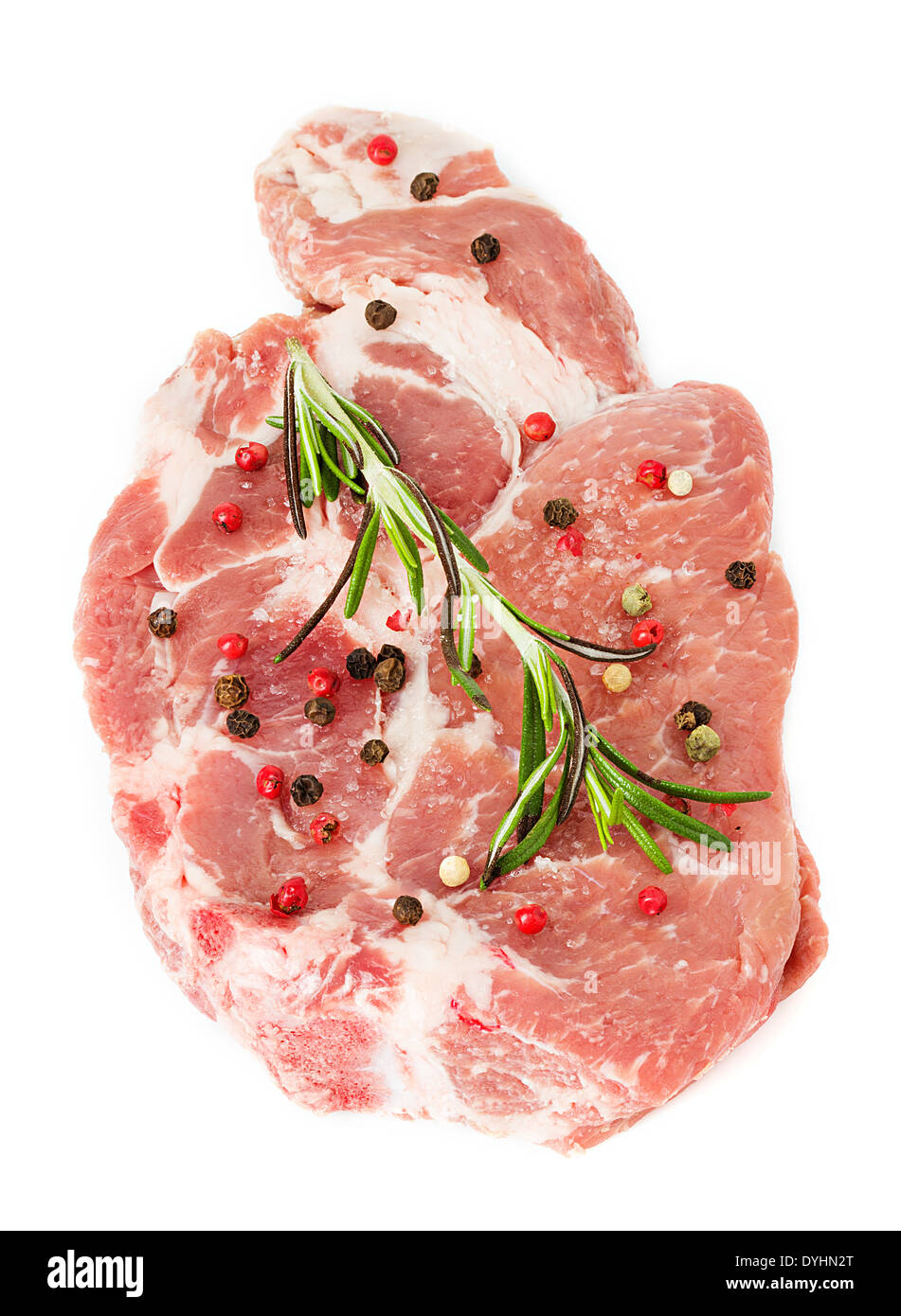 crude meat, steak close-up isolated on white background Stock Photo