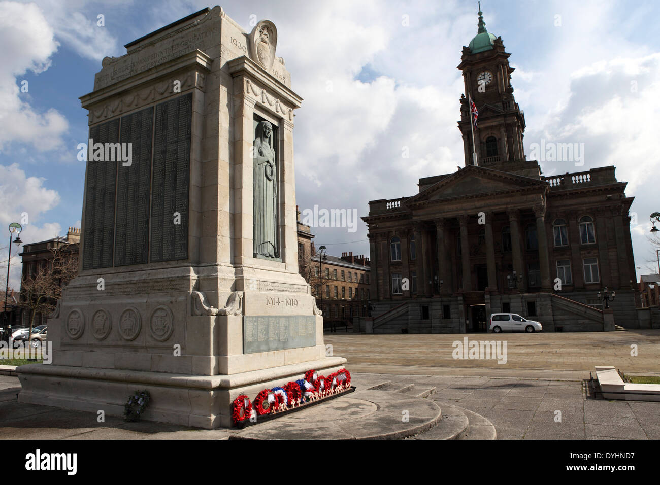 The War Memorial and town halll in Birkenhead, United Kingdom Stock
