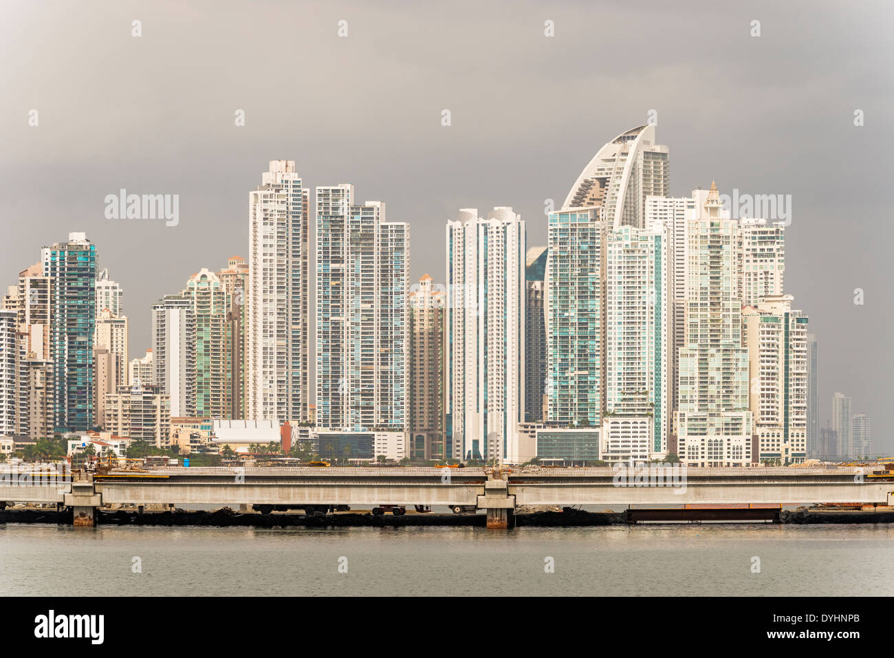 Panama city, Panama - January 2, 2014: Panama City skyscrapers skyline, Panama financial district, on sunny day. Stock Photo