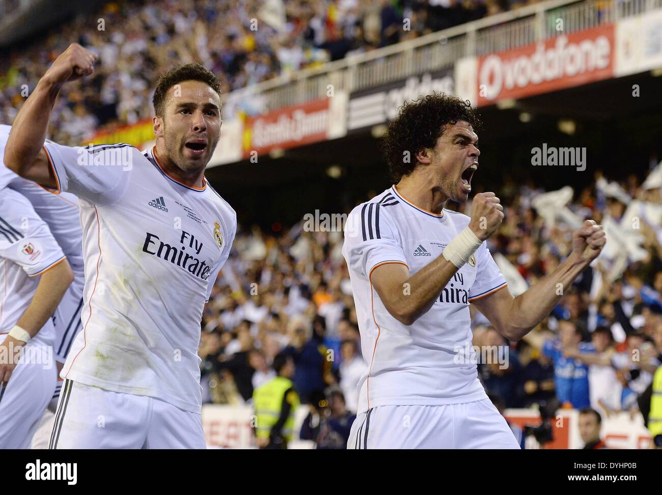 Mestalla, Valencia, Spain. 16th Apr, 2014. Copa Del Rey Cup final. Barcelona versus Real Madrid. Daniel Carvajal and Pepe © Action Plus Sports/Alamy Live News Stock Photo