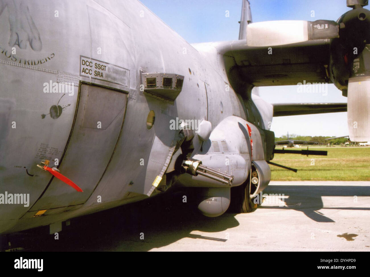 The Lockheed AC-130U, tail number 89-0513, is a gunship used by the U.S. Air Force. A key component of the 4th Special Operations Squadron, it provides close air support and precision strikes. Photo from April 27, 2001. Stock Photo