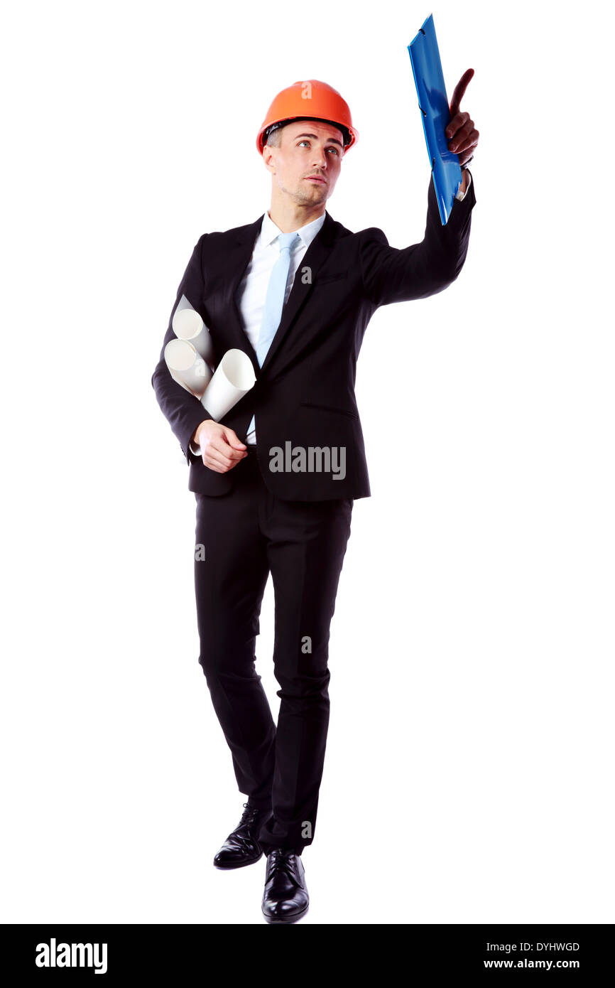 Businessman directing works over white background Stock Photo